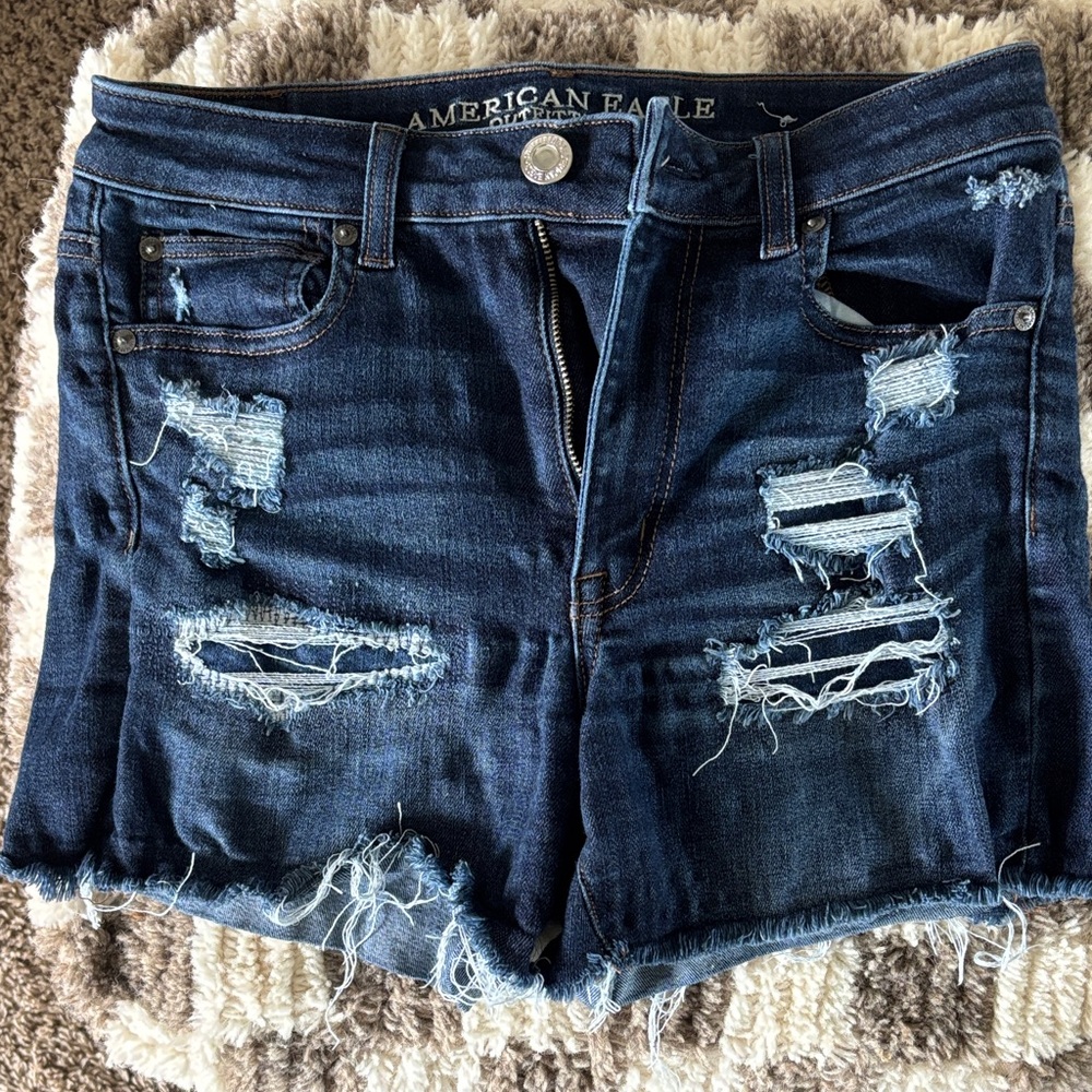 American Eagle Outfitters Dark Blue Ripped Jean Shorts